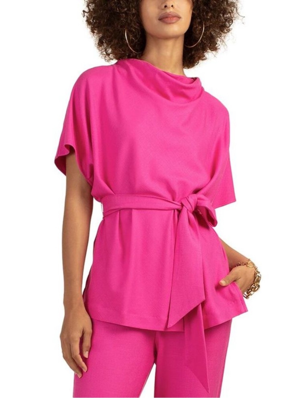 Trina Turk Relaxed Fit Jubilation Top Belted Sunset Pink Large NWT NEW